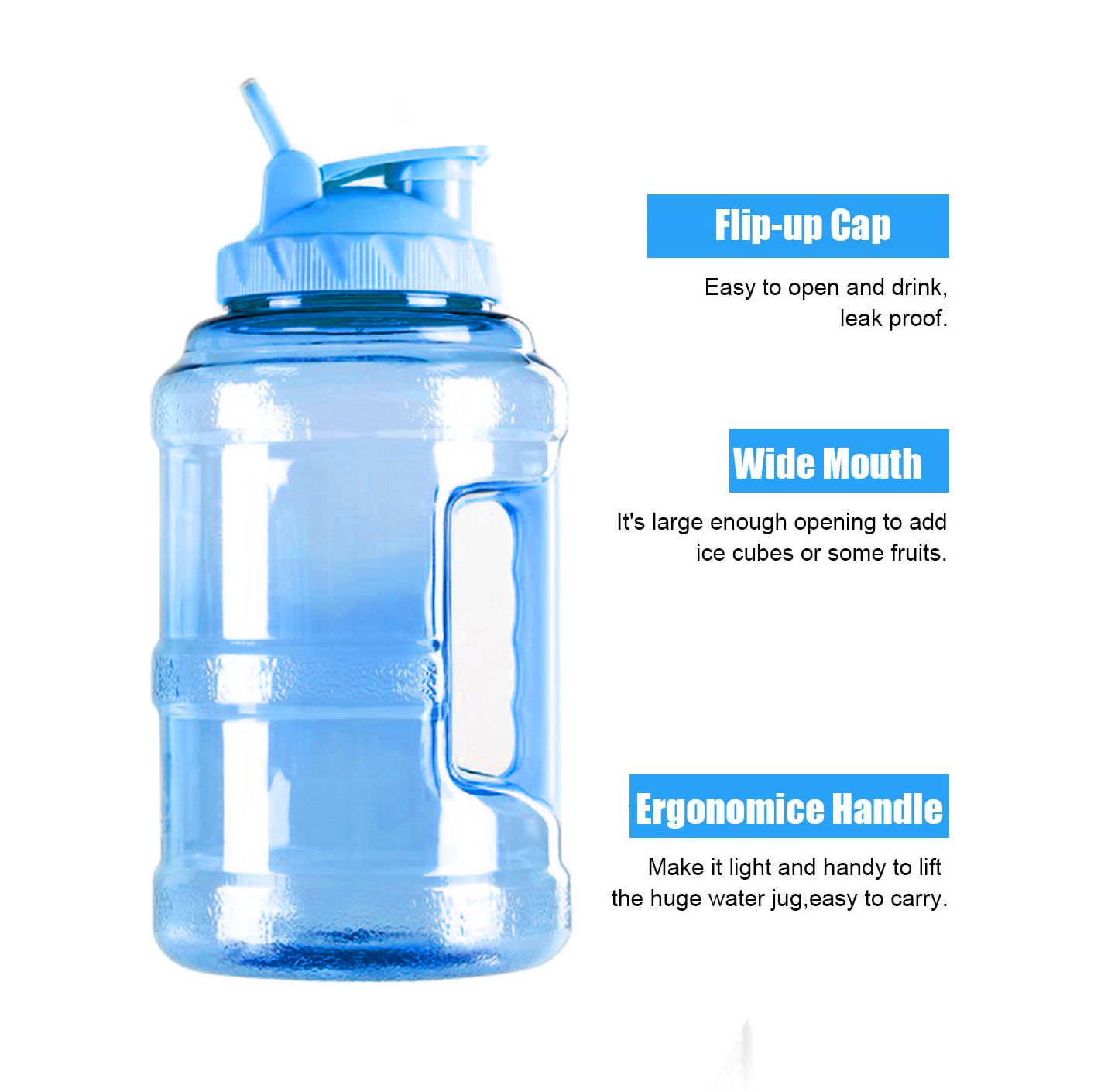 SmartHouseware 2.5L Wide Mouth PET Fitness Water Bottle with Solid Handle -  smarthouseware