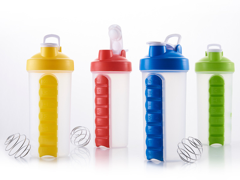 Shaker Bottle With Pill Organizer, 3 Tier Protein Shaker Bottle